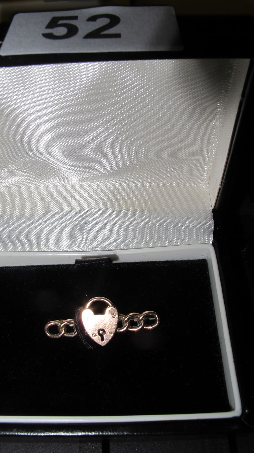 Lot 52: Rose Gold Tone Curb Link Bracelet Section with Heart Padlock Clasp