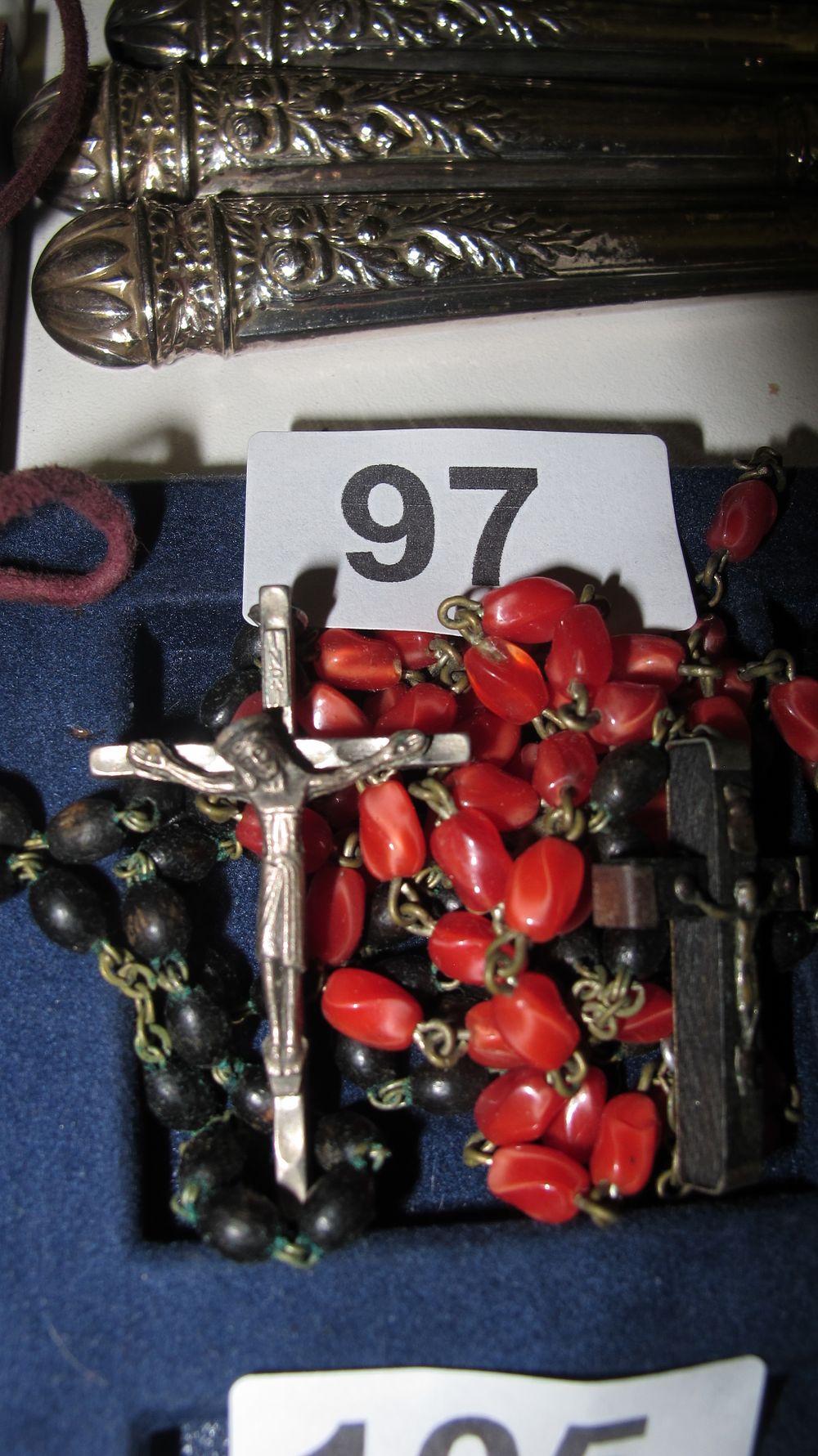 Lot 97: A Collection of Religious Objects Including Rosaries and Embossed Metal Mounts