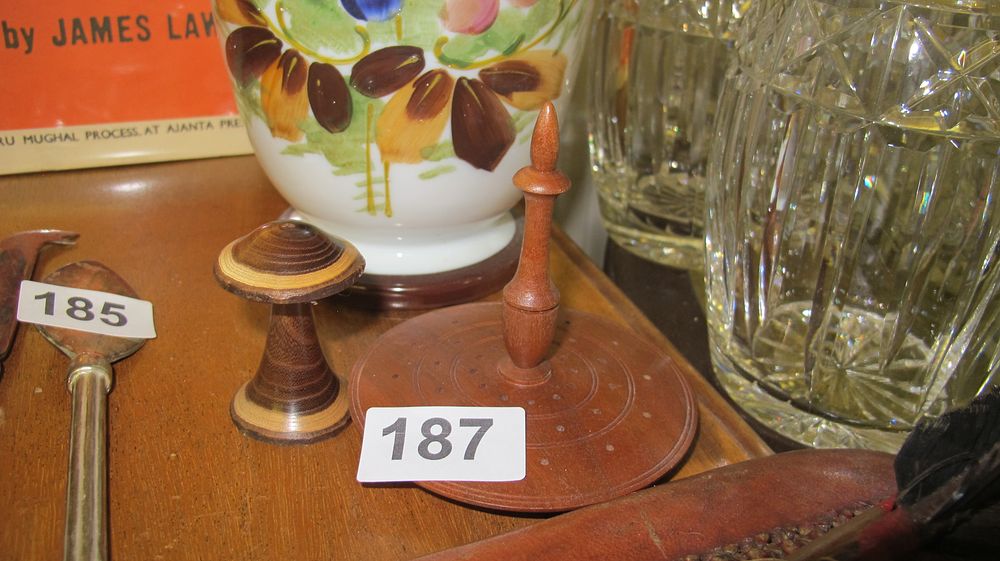 Lot 187: Two Turned Hardwood Stands including a Hatpin Holder and a Pedestal