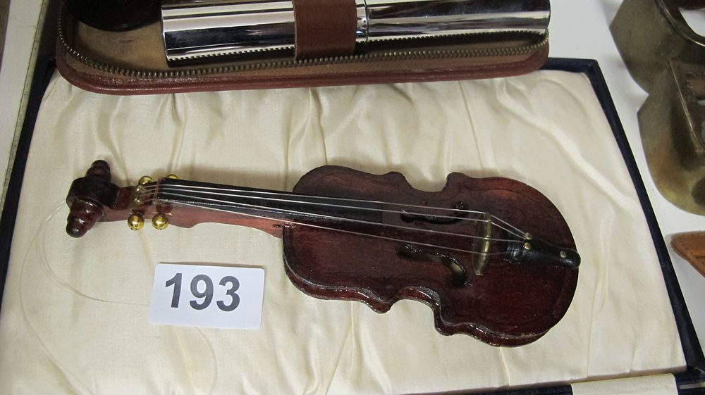 Lot 193: A Miniature Wooden Violin with Presentation Case