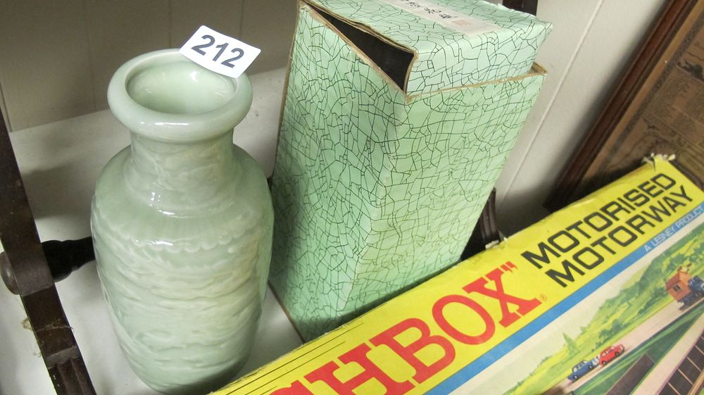 Lot 212: A Thai Celadon Glazed Baluster Vase and Original Presentation Box