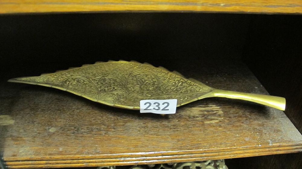 Lot 232: Hand-Etched Brass Leaf-Form Dish