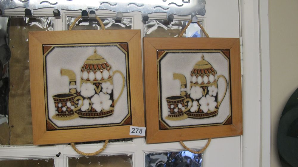 Lot 278: A Pair of Mid-Century Modern Ceramic Tile and Wood Wall Plaques