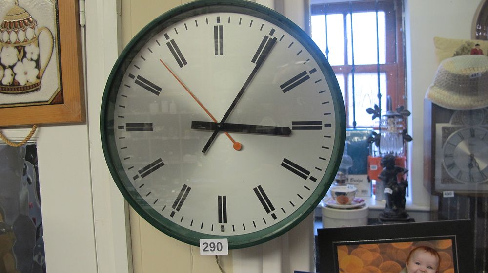 Lot 290: Vintage Industrial Style Painted Metal Wall Clock