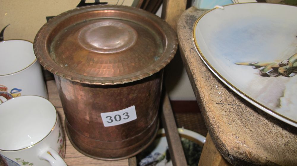 Lot 303: Arts and Crafts Hammered Copper Cylindrical Lidded Canister