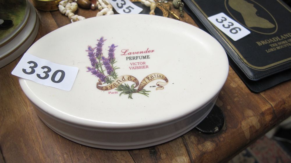 Lot 330: Victor Vaissier Paris Ceramic Lavender Perfume Lidded Soap Dish