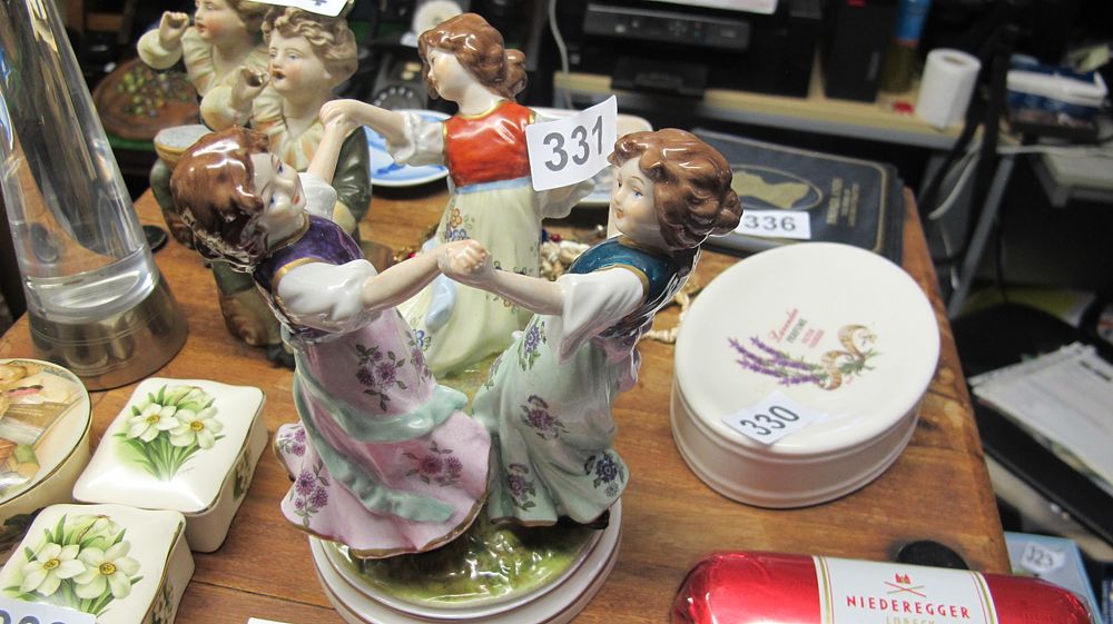 Lot 331: A Group of Decorative Ceramics including a Porcelain Group of Dancing Maidens