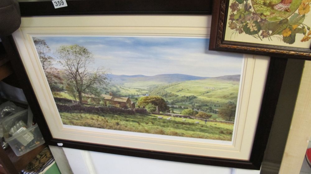 Lot 359: A Framed Landscape Print Depicting a Rural Valley Scene