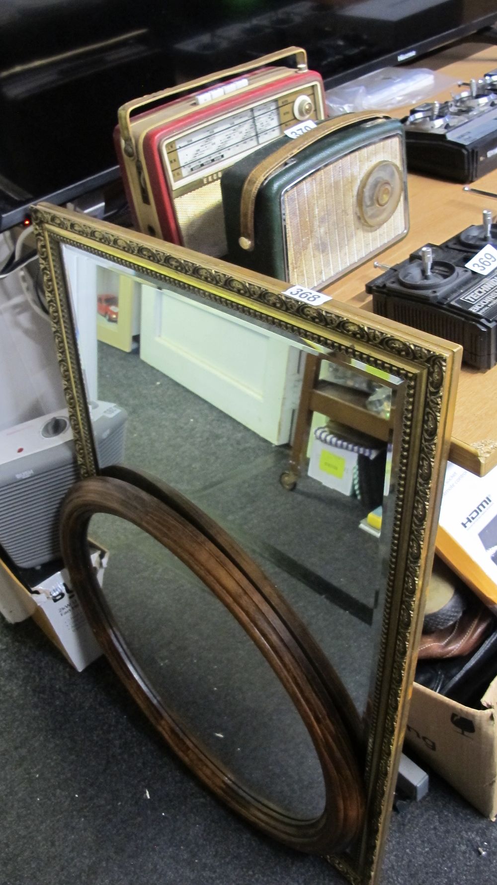 Lot 368: Two 20th Century Wall Mirrors and Two Vintage Portable Radios