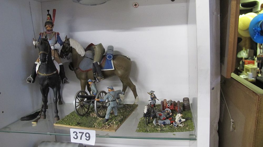 Lot 379: A Collection of French Napoleonic Military Model Figures and Artillery Dioramas