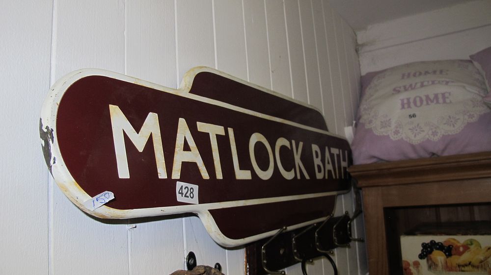 Lot 428: British Railways Midland Region Enamel Station Totem Sign for Matlock Bath