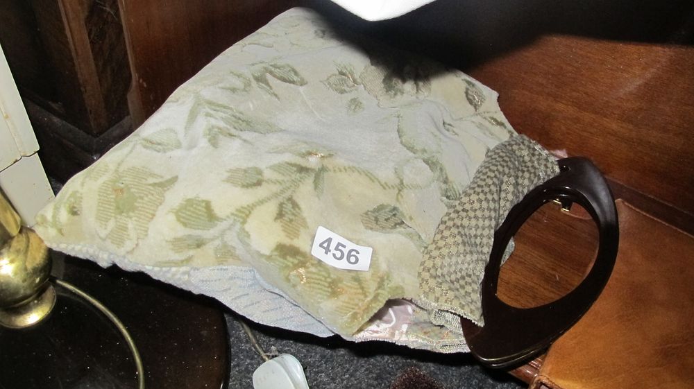 Lot 456: A Vintage Floral Cut Velvet Handbag with Moulded Handle
