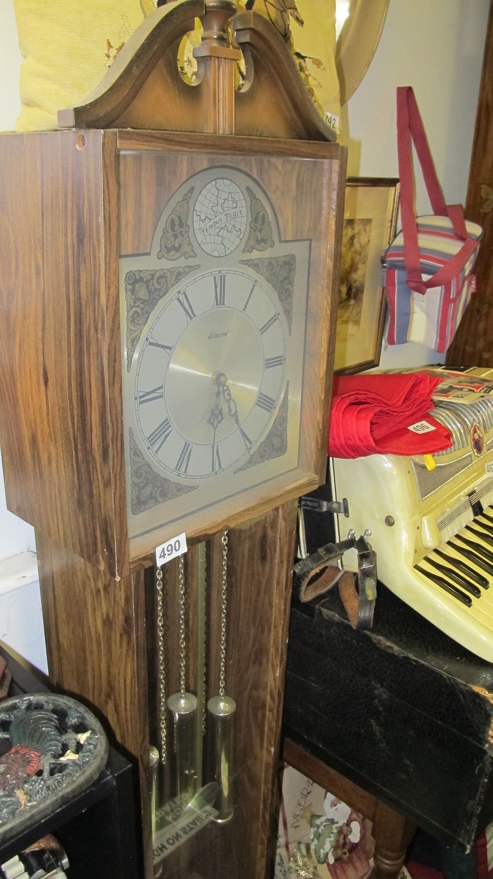 Lot 490: Modern Wood-Cased Longcase Clock with Tempus Fugit Dial