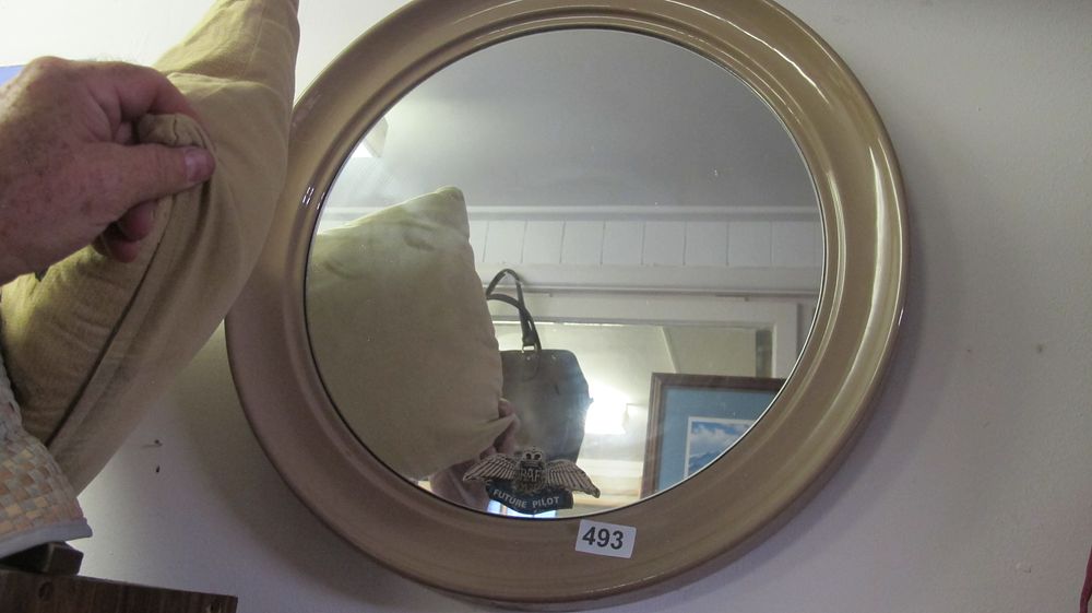 Lot 493: Circular Moulded Wall Mirror with RAF Future Pilot Crest