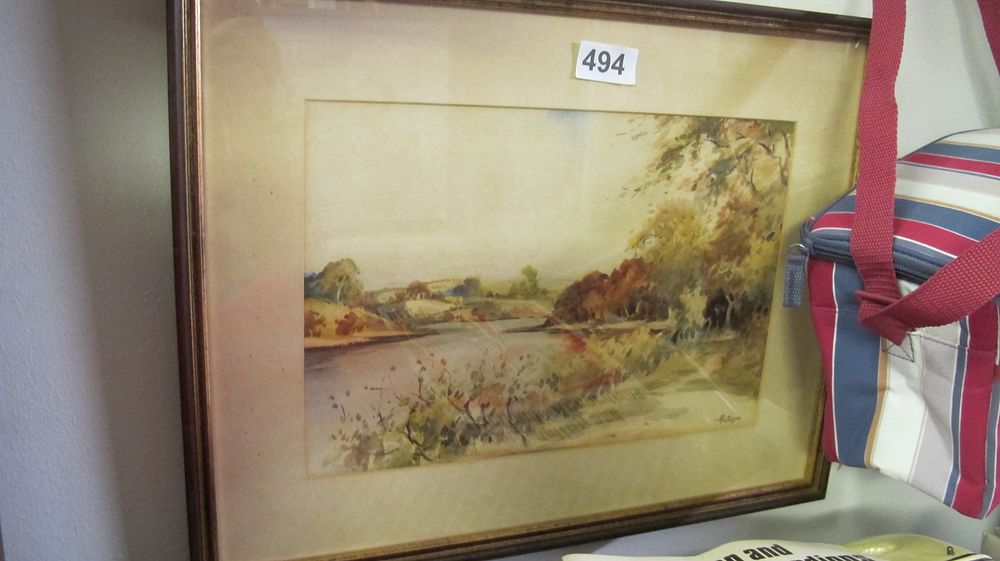 Lot 494: British School, Autumn River Landscape, Watercolour on Paper