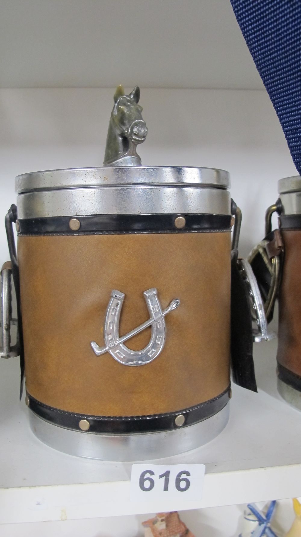 Lot 616: A Pair of Equestrian Theme Ice Buckets with Faux Leather and Chrome Fittings
