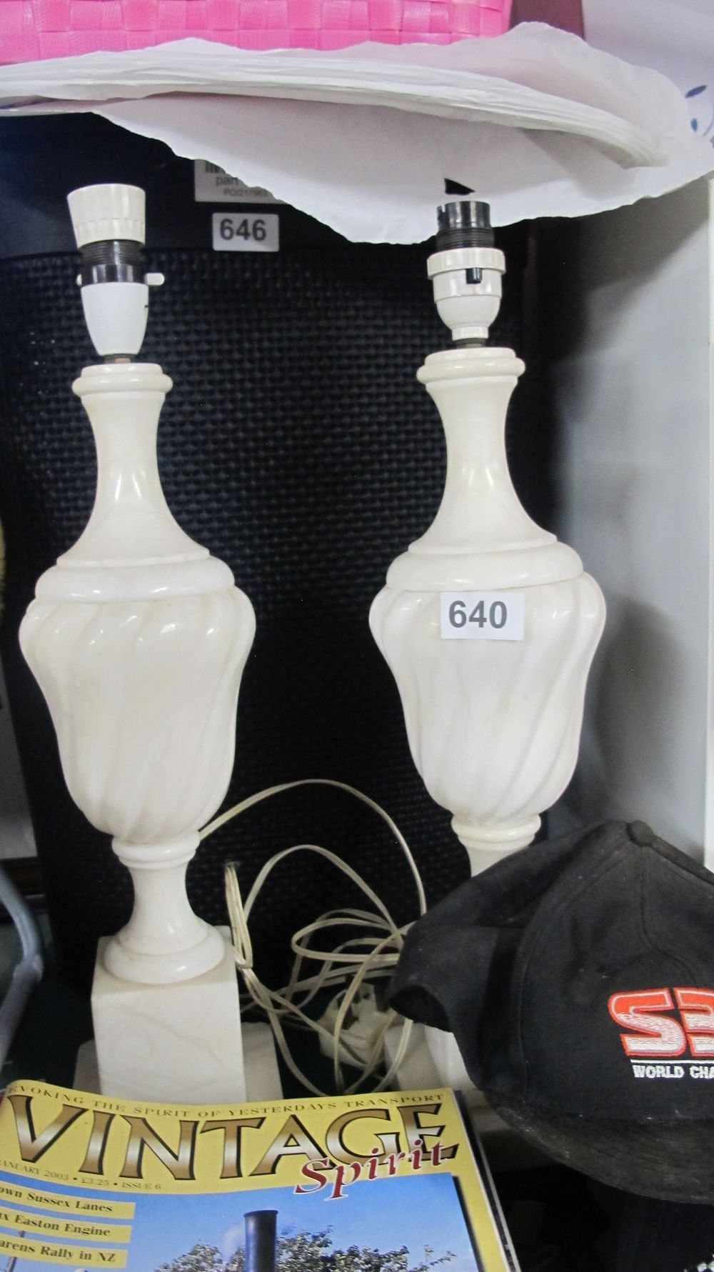 Lot 640: A Pair of Carved Alabaster Baluster Form Table Lamps