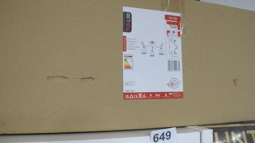 Lot 649: TEKLED Three-Light Semi-Flush Chrome Ceiling Light, Boxed