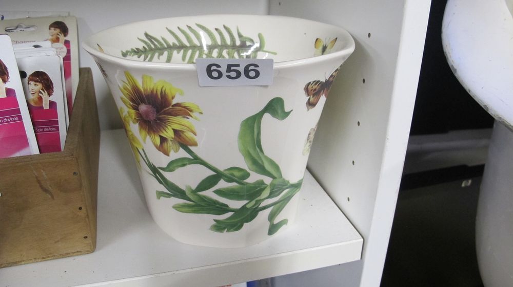 Lot 656: Ceramic Flared Planter Decorated with Botanical and Butterfly Motifs