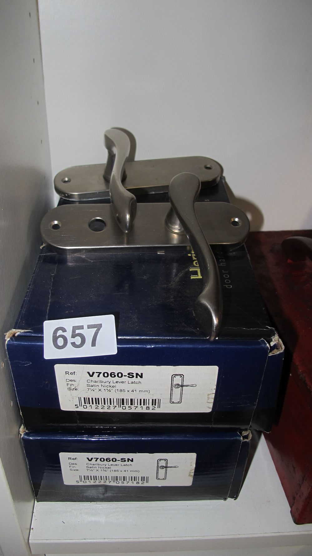 Lot 657: Two Heritage Charlbury Lever Latch Door Handle Sets in Satin Nickel