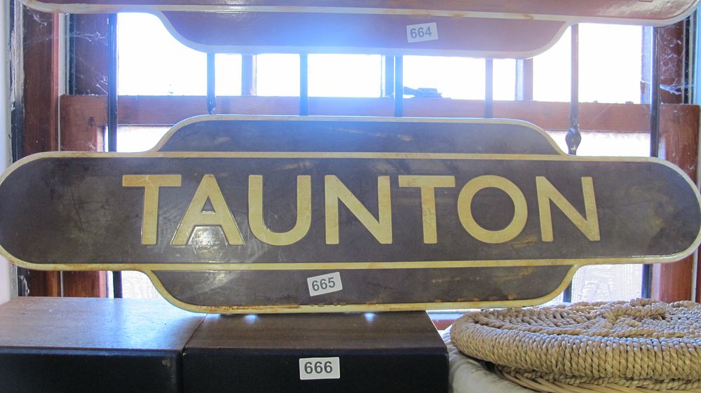 Lot 665: British Railways Western Region Enamel Station Totem Sign for Taunton