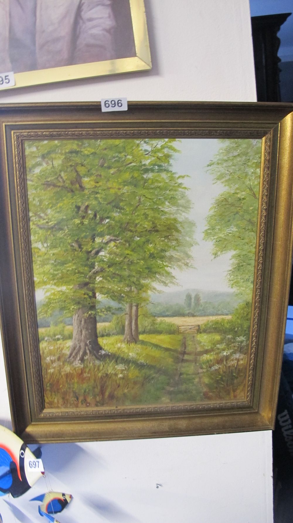 Lot 696: Landscape with Deciduous Trees Oil on Board in Ornate Gilt Frame