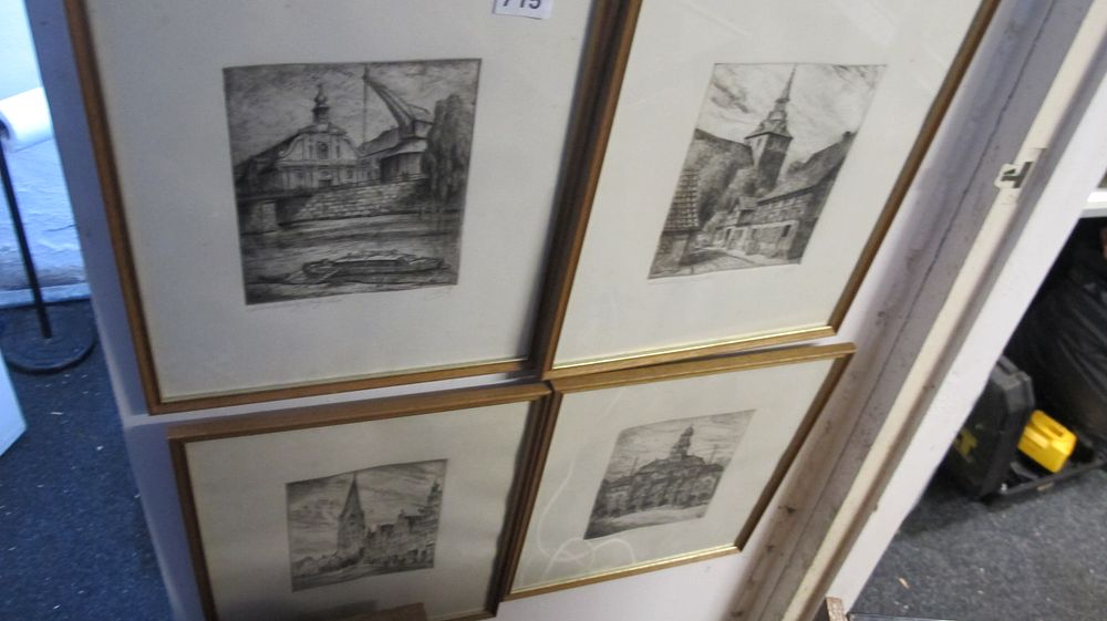 Lot 715: A Set of Four Etchings Depicting European Architectural and Topographical Scenes