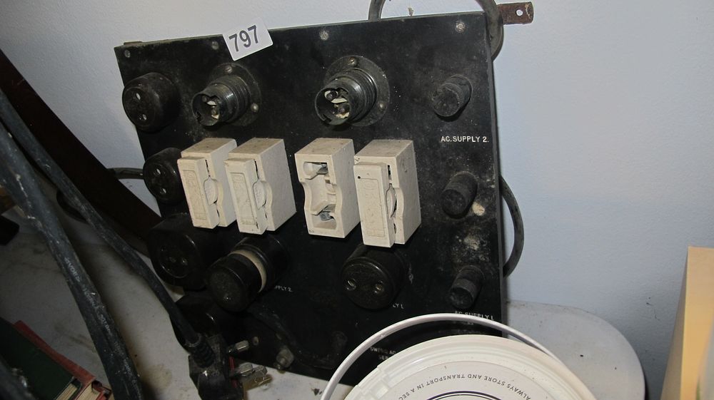 Lot 797: Vintage Electrical Distribution Switchboard Panel with Ceramic Bridge Fuses