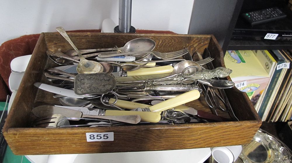 Lot 855: An Assortment of Mixed Silver Plated and Stainless Steel Flatware and Serving Utensils