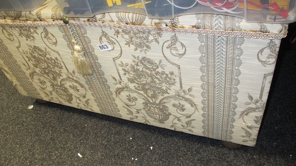 Lot 863: Upholstered Regency Revival Damask Storage Ottoman