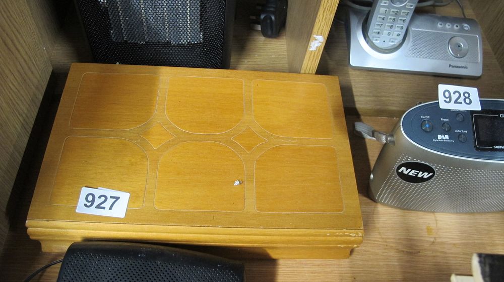 Lot 927: A Portable DAB Digital Radio, a Panasonic Cordless Telephone and a Wooden Box