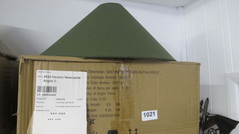 Lot 1021: Habitat Olive Green Boucle Conical Lampshade in Original Packaging