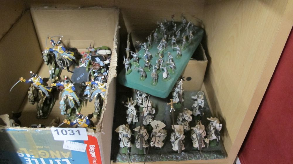 Lot 1031: A Collection of Hand Painted Miniature Military Figures Including Teutonic Knights and Napoleonic Cavalry