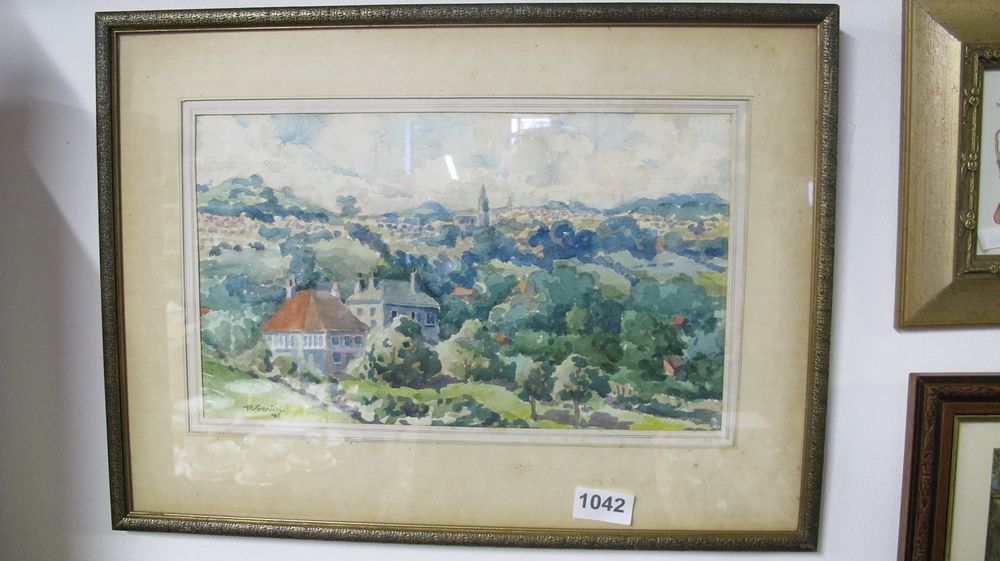 Lot 1042: R. Senior, Impressionist Landscape with Country House, Watercolor on Paper, 1969