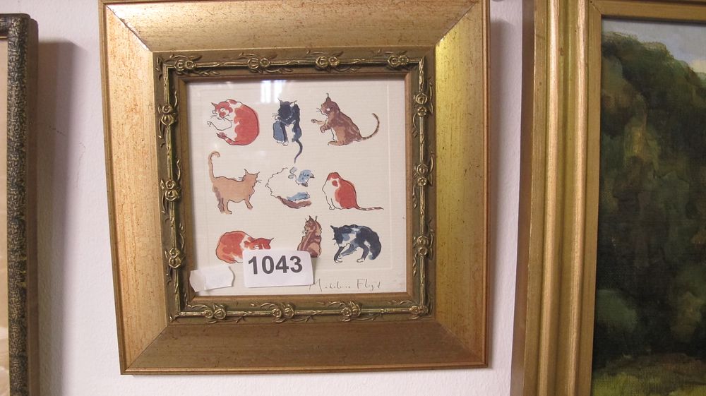 Lot 1043: Madeline Floyd, Nine Cat Studies, Watercolour