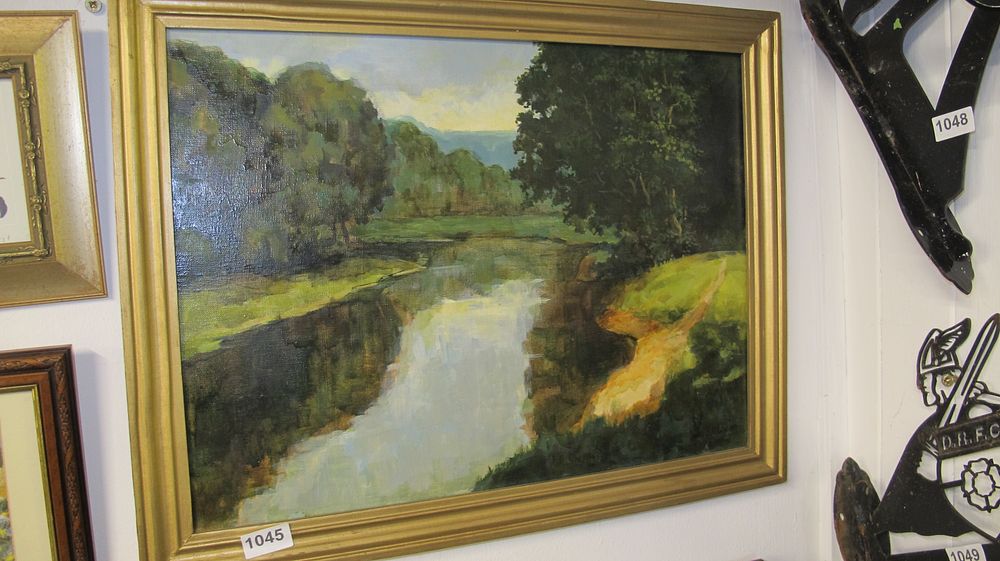 Lot 1045: British Impressionist School River Landscape Oil on Canvas