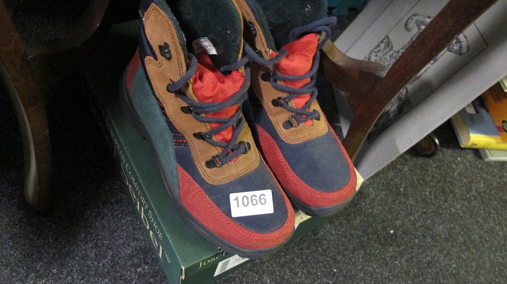 Lot 1066: A Pair of Josef Seibel Multi-Coloured Suede and Textile Mid-Top Boots
