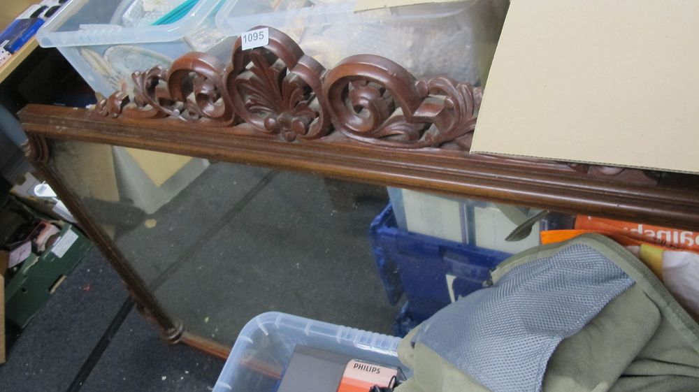 Lot 1095: Large Carved Mahogany Wall Mirror with Foliate Pediment