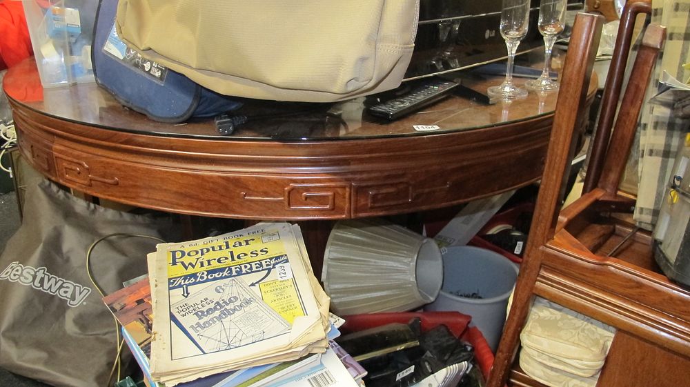 Lot 1104: A Chinese Ming Style Rosewood Round Dining Table with Glass Top and an Assortment of Vintage Ephemera