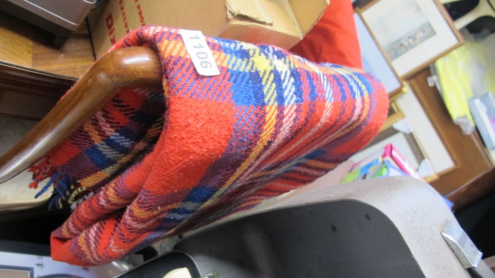 Lot 1106: Large Woven Wool Tartan Blanket Throw with Fringed Edge