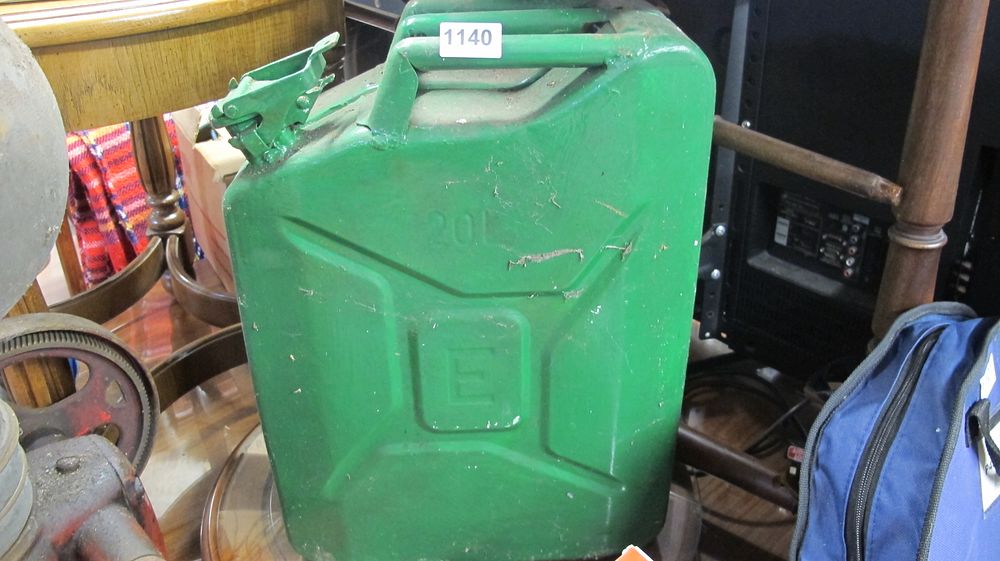 Lot 1140: A Green Painted Steel 20 Litre Fuel Can