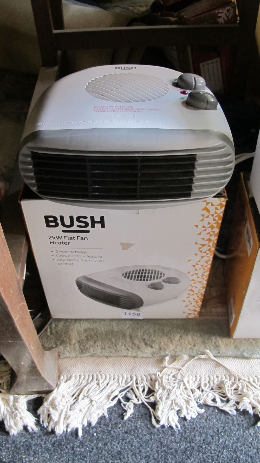 Lot 1158: Bush 2kW Flat Fan Heater FH-15AT with Original Box