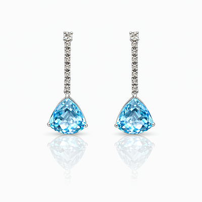 LONG EARRINGS WITH DIAMONDS AND TOPAZ. 18KT WHITE GOLD EARRINGS WITH 0.60CT DIAMONDS AND 