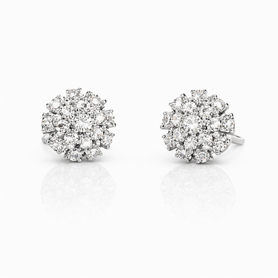 18KT WHITE GOLD ROSE EARRINGS WITH DIAMONDS. PAIR OF 18KT WHITE GOLD EARRINGS WITH CLEAN WHITE 