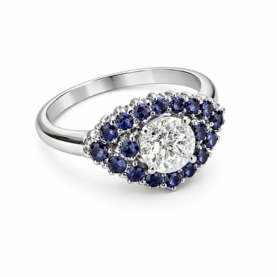 LUXURY RING WITH CENTRAL DIAMOND AND NATURAL SAPPHIRE HARBOR. WHITE GOLD RING WITH 1.54 CT OLD 