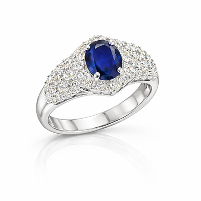 ELEGANT SAPPHIRE AND DIAMOND RING. WHITE GOLD RING WITH 1.50 CT NATURAL SAPPHIRE AND ROSETTE OF 