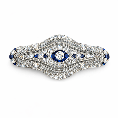 ART DECO BROOCH WITH FILIGREE, DIAMONDS AND SAPPHIRES. PLATINUM ART-DECO BROOCH WITH FILIGREE 