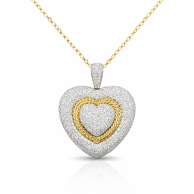 ELEGANT BLONDE HEART FULL OF CLEAN WHITE DIAMONDS. GOLD PAVE PENDANT WITH FULL DIAMONDS 3.30CT 