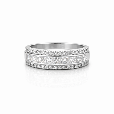 WHITE GOLD RING WITH DIAMONDS. WHITE GOLD RING WITH 45 BRILLIANT AND PRINCESS CUT DIAMONDS 1.04 