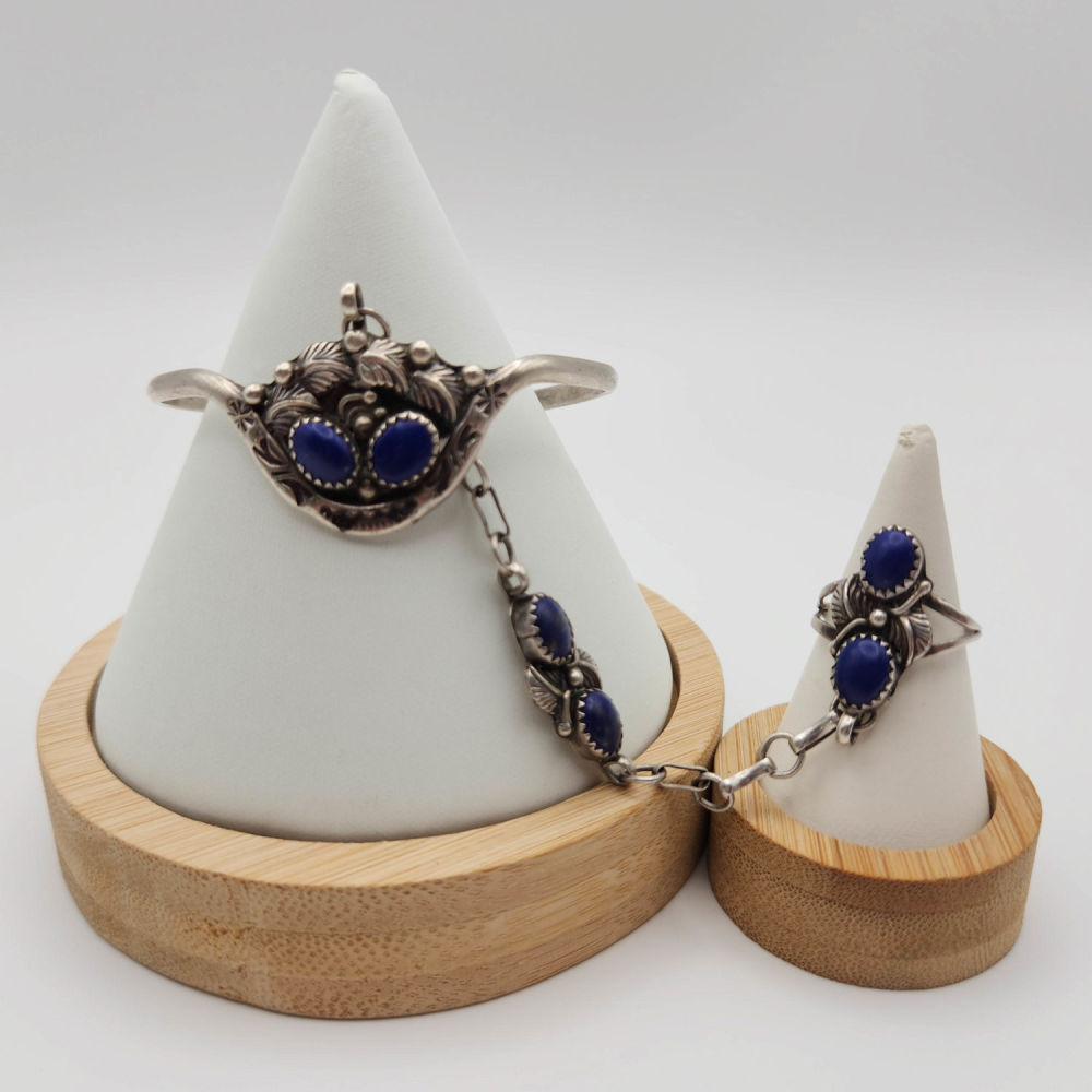 Lot 154: Running Bear Sterling Lapis Slave Bracelet 17.7g